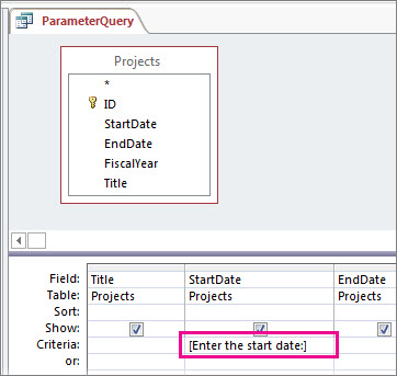 Microsoft Access Query Parameters